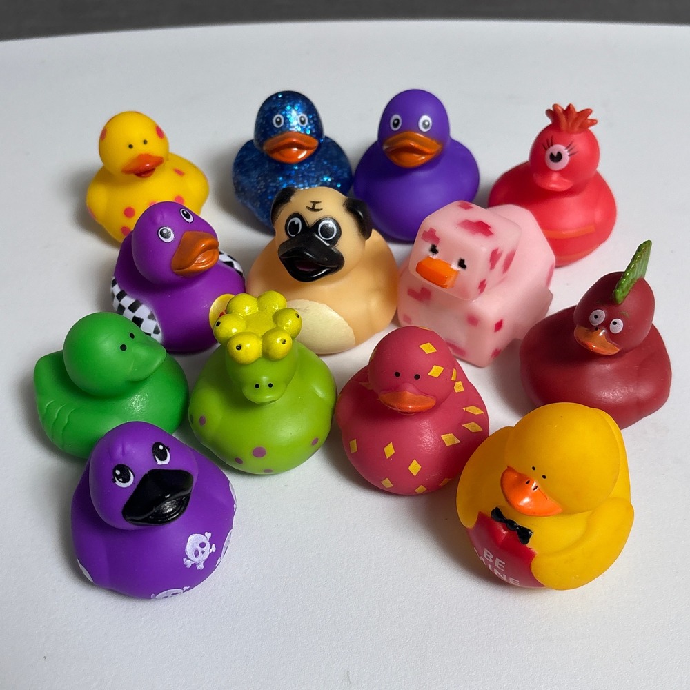 Rubber Ducks Lot of 12 Multicolor Pug Pirate Pixel Pig Skull Be Mine Cyclops Toy